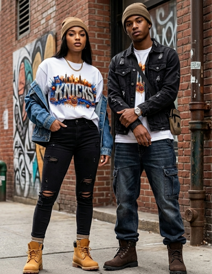 NY Basketball Skyline Graphic Tee - Gildan Custom DTF Print Streetwear Shirt