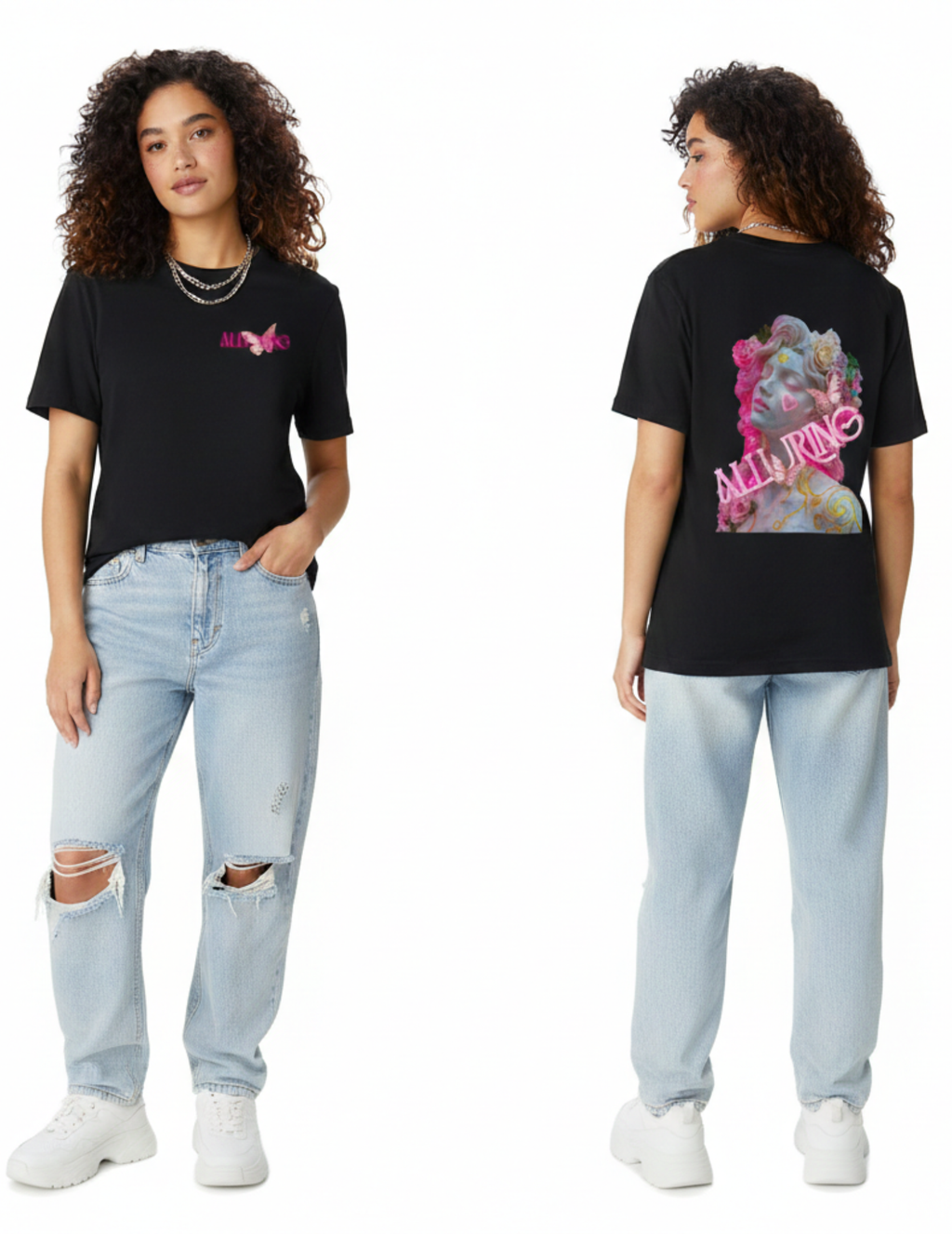 "Neon Muse" – Sculpted Floral Graphic Tee